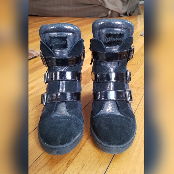 Guess Black Wedge Sneakers with Buckles - Picture 4 of 8